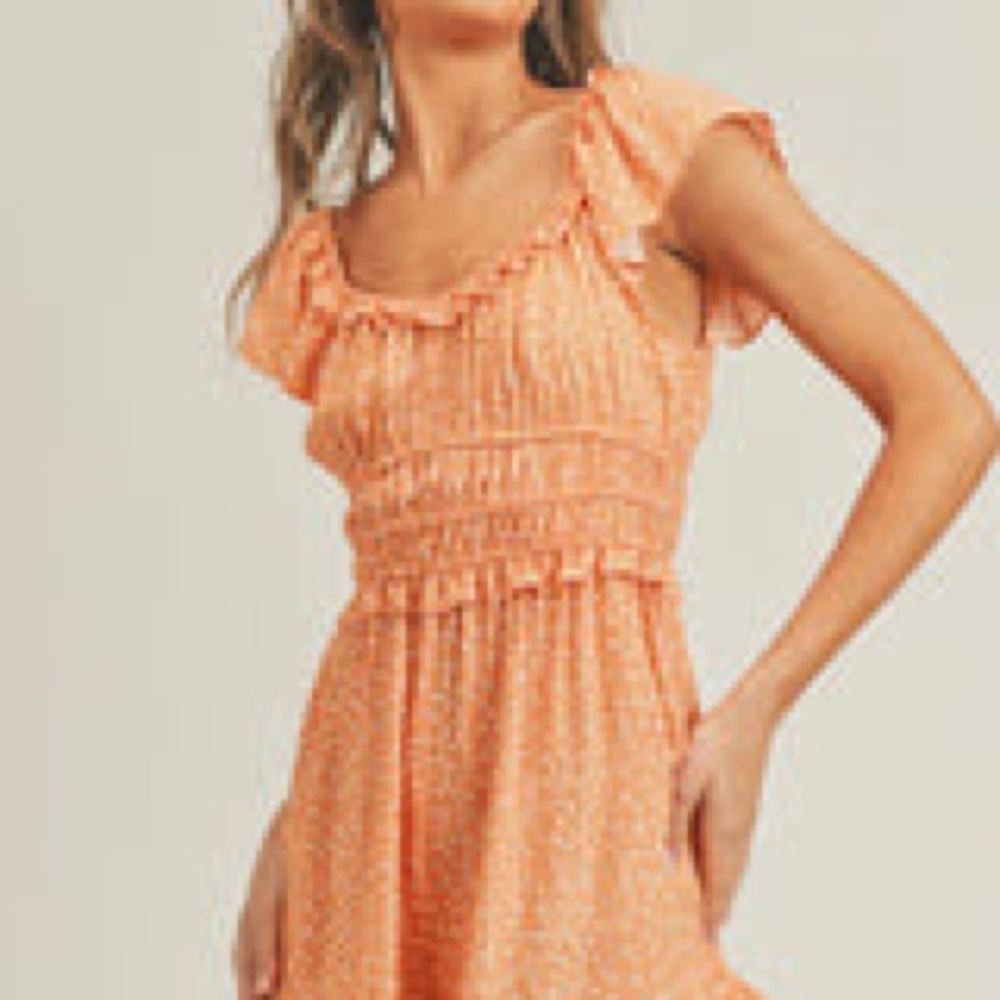 NWT LUSH Romper - size S - orange with white polka dots